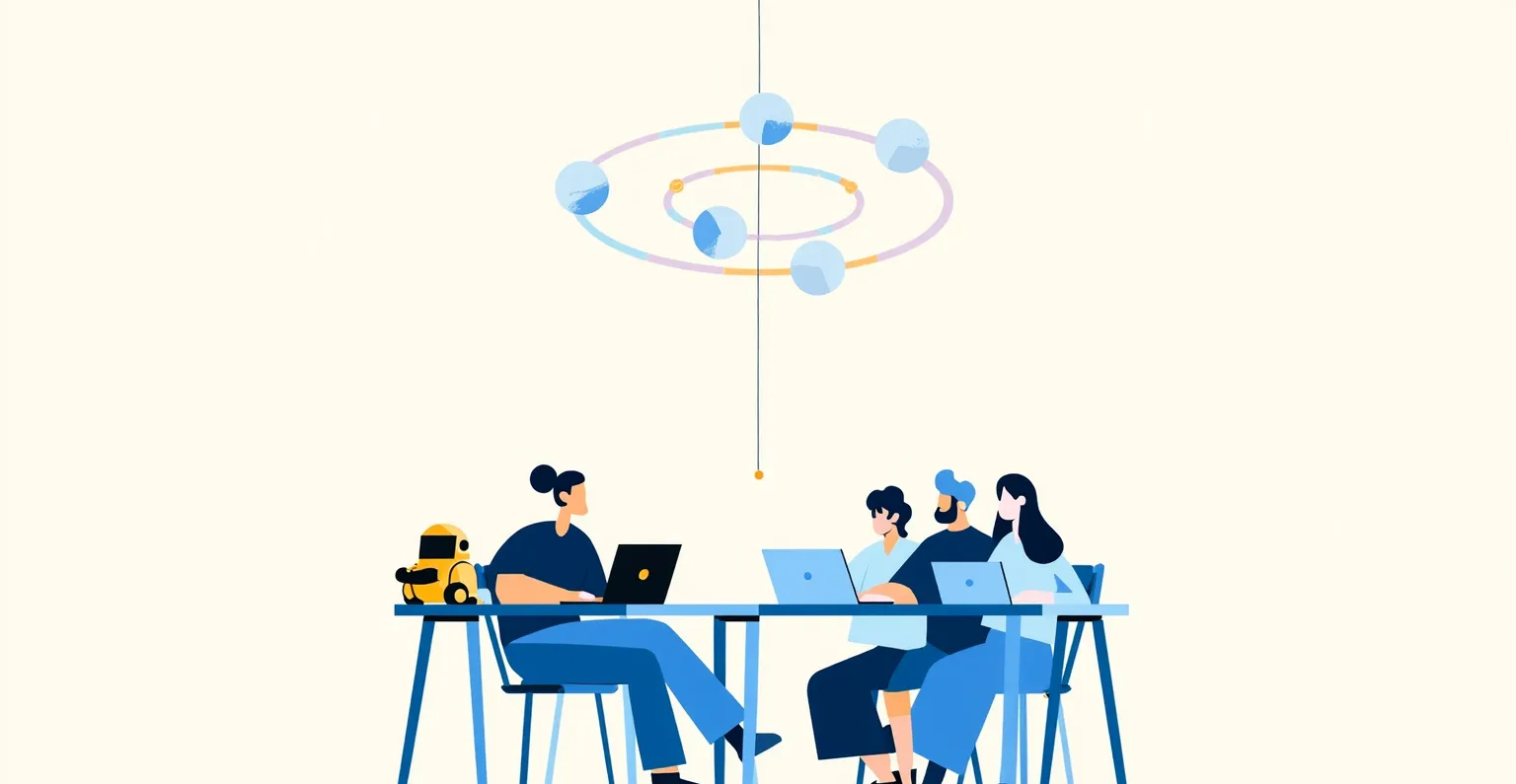 One developer with one agent on the left, a team of five each paired with an agent on the right, the same six-process ring above both